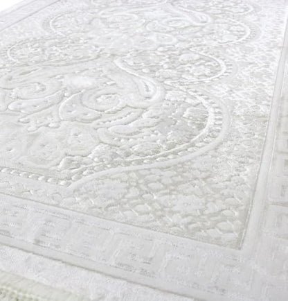 Modefa Muslim Prayer Rug Islam - Ramadan Gifts Set with Prayer Mat & Tasbih Prayer Beads - Soft Plush Islamic Gifts for Women Muslim Gifts for Men - Luxury Velvet Gift Box Set (Paisley Vanilla White) - color: White