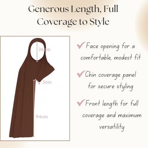 Instant Jersey Hijab for Women – Pre-Sewn Slip-On One-Piece, Soft Stretch, Opaque & Breathable - color: Brown