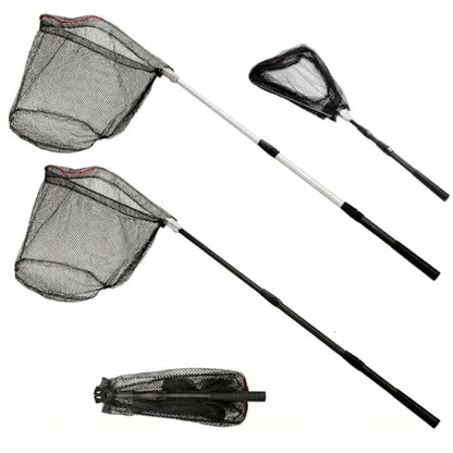 2 Pack Fishing Net with Telescopic Pole Handle, Fish Landing Net with Sturdy Collapsible Handle, Folding Nylon Mesh Landing Net for Saltwater and Freshwater, Extend to 51 in(Black, White)