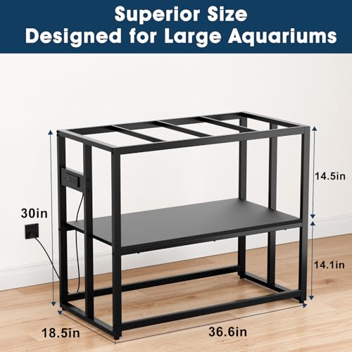 Urban Deco 40 Gallon Fish Tank Stand with Power Outlets, 660LBS Capacity Aquarium Stand, Metal Fish Tank Stand Dual-Layer Design Terrarium Stand, Black - color: Black, size: 40 gallon