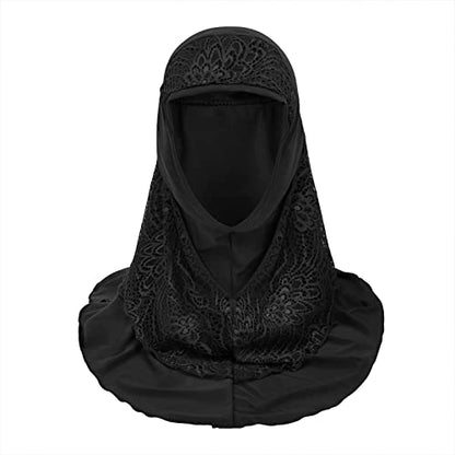 Women Soft One Piece Hijab Long Muslim Turban Islamic Full Head Scarf - color: Lace/Black