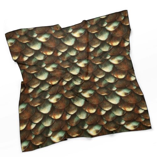 Women’s Square Scarf 27"x27", Lightweight Chiffon Satin Feel Fashion Scarf for Neck Hair Band Head Wrap Bag Accessory - color: Copper Scale Texture