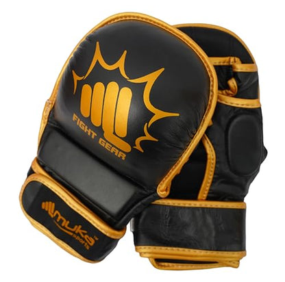 MMA Gloves Sparring - Hybrid Open Palm Punching Bag Gloves - Wrist Support Martial Arts Mitts- Boxing Gloves Men & Women Ideal for Grappling, Muay Thai and Kickboxing - color: Black