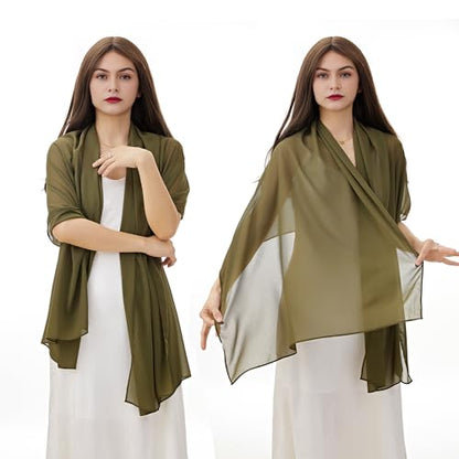YOUR SMILE for Women Lightweight Breathable Solid Color Soft Chiffon Long Fashion Scarves Sun-proof Shawls Wrap - color: Olive Green