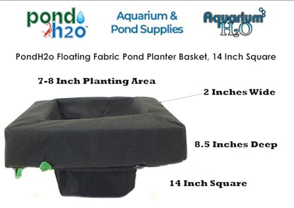PondH2o 14" (35cm) Square Floating Aquatic Water Garden Pond Woven Fabric Planter Baskets, Floatable Aquatic Plant Flower Islands for Ponds and Water Features | Value 2 Pack