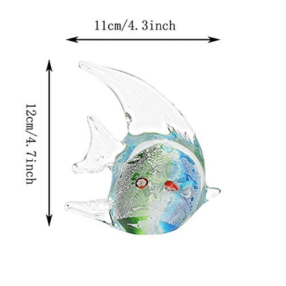 Hophen Angel Fish Art Glass Blown Handmade Sea Animal Figurine Sculpture Home Decor Collectible Statue Paper Weight Gift Ornament (Small Green)
