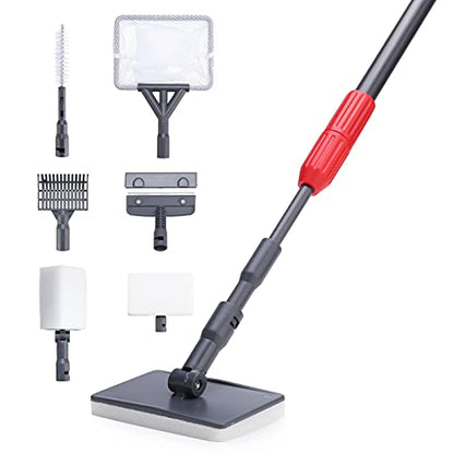 Deioxhy 6-in-1 Aquarium Fish Tank Cleaning Tools Kit Algae Clean Sets with Adjustable Long Handle Fish Tank Brush Cleaner - size: 1 Count (Pack of 1)