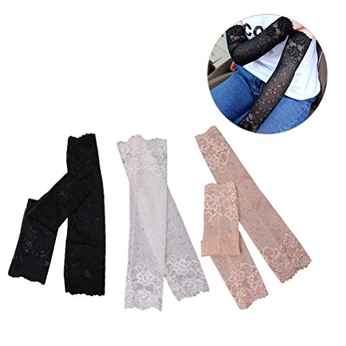 3 Pairs 38CM Summer UV Protection Arm Sleeves Women Sexy Lace Floral Sleeve Arm Warmers Scar Cover Long Fingerless Driving Gloves
