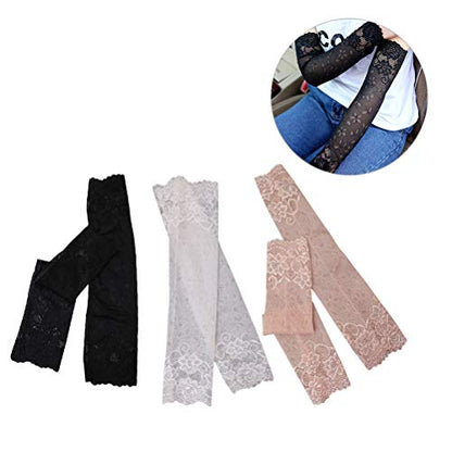 3 Pairs 38CM Summer UV Protection Arm Sleeves Women Sexy Lace Floral Sleeve Arm Warmers Scar Cover Long Fingerless Driving Gloves