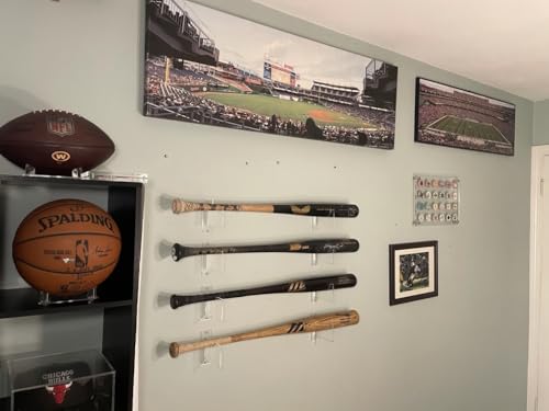 Baseball Bat Wall Mount Display - Horizontal Hanging Rack & Organizer | Sturdy Acrylic Bat Holder | Decorative Clear Sports Gear Wall Hanger Storage for Home, Living Room