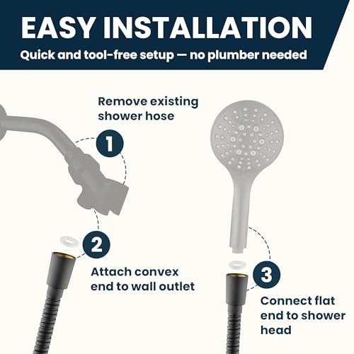 BRIGHT SHOWERS Extra Long Shower Hose 118 Inch, Stainless Steel Handheld Shower Hose with Brass Connectors, Anti-Kink, Leak-Proof, Easy to Install, Fits Most Shower Heads, Matte Black - color: Matte Black, size: 118 Inch