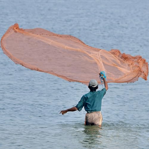 Saltwater Fishing Cast Net Eco-Friendly Rubber Sinker 1/2 Inches Mesh for Bait Shrimp Trap Fish Size 4FT/5FT/6FT/7FT/8FT/9FT/10FT/11FT/12FT Radius - color: red, size: 10ft