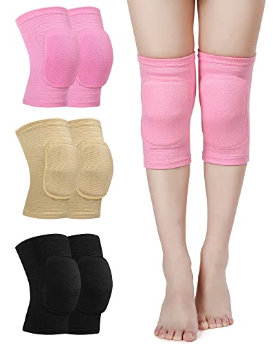 Eurzom 3 Pairs Dance Knee Pads Women Protective Non-Slip Knee Pads for Yoga Cheerleading Pole Floor Dance Volleyball - color: Black, Skin, Pink
