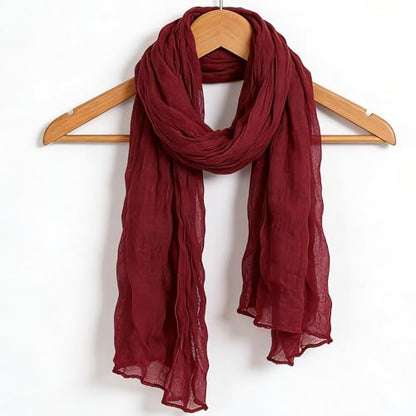 Women Crinkle Spring Scarf Shawls Summer Long Scarves Lightweight Hijab Wraps Soft Linen Cotton for Beach Travel - color: Wine Red