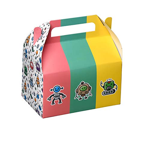 Hammont Paper Treat Boxes - (10 Pack) - Party Favors Treat Container Cookie Boxes Cute Designs Perfect for Parties and Celebrations 6.25" x 3.75" x 3.5" (Robots) - color: Robots
