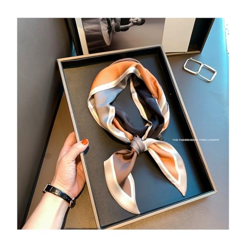 Silk Feeling Head Scarf Fashion Satin Hair Scarf Square Long Scarves for Women Gifts - color: 02 Grey Black Orange 5.12 X 59 Inch