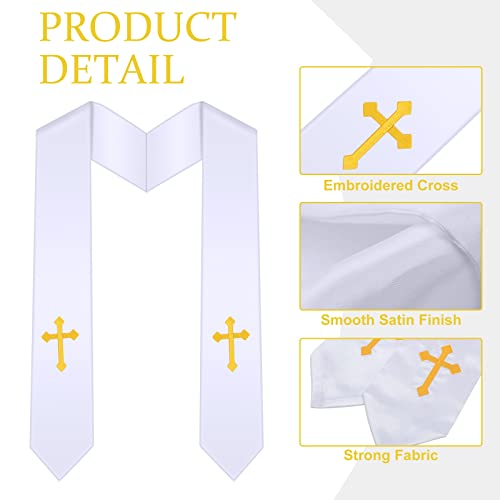 Tarpop Embroidery Clergy Stole Church Pastor Wedding White Traditional Choir Stole with Embroidery Cross for Men Wedding Officiant Priest Robe Accessories