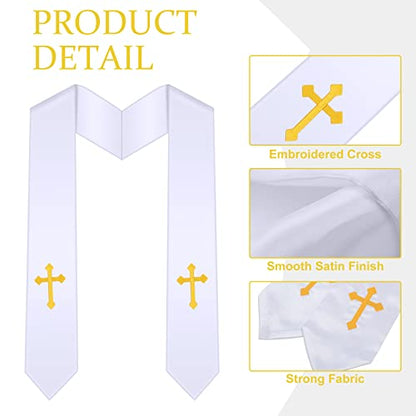 Tarpop Embroidery Clergy Stole Church Pastor Wedding White Traditional Choir Stole with Embroidery Cross for Men Wedding Officiant Priest Robe Accessories