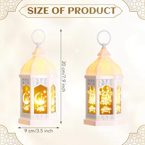 Retisee 2피스 17.8cm(7인치) 라마단 대형 이드 무바라크 랜턴 문 스타 벽걸이 LED 랜턴 홈 파티오 테이블 웨딩 센터피스 축제 장식용 (2가지 스타일, 화이트) - color: 화이트., size: 2 Styles