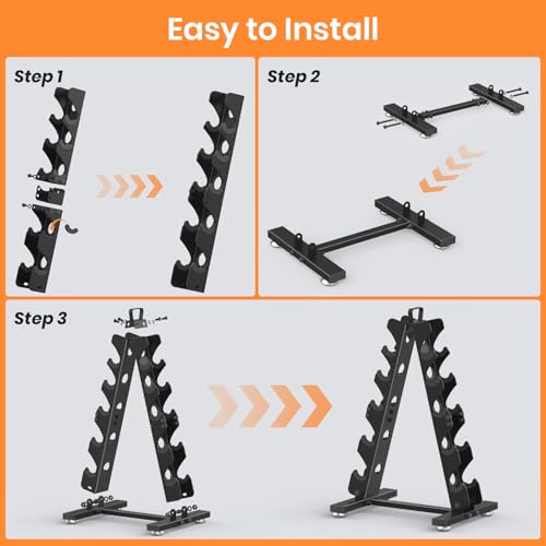 TomCare 6-Tier|5-Tier|4-Tier|2-Tier Dumbbell Rack Stand Only for Home Gym | Stable A-Frame, Fits 5–35 lb Dumbbells, Protective Padded Cradles, Adjustable Feet, Easy-Carry Handle (Stand Only) - color: Black, size: 5 Tier