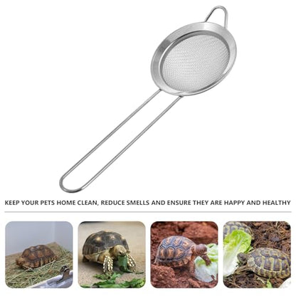 ERINGOGO 2pcs Stainless Steel Reptile Sand Mesh Shovel with Fine Filter for Sand Bedding Drainage and Waste Scooping in Terrarium Cleaning Supplies