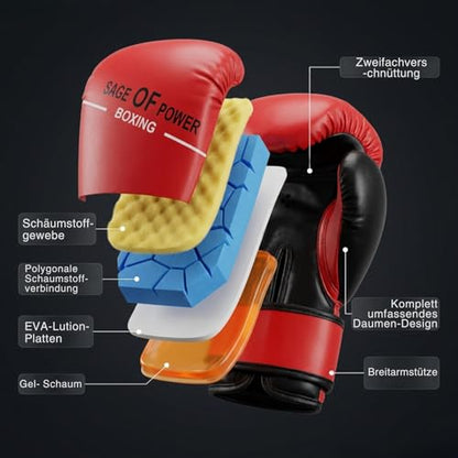 3-in-1 Boxing Gloves and Punching Mitts Set for Kids, Boxing Mitts Focus Pads with Hand Wraps for Kid, Youth Leather Punching Equipment Gloves Set for MMA, Karate, Muay Thai, Taekwondo - color: Red