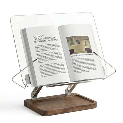 muso wood Acrylic Book Stand with Walnut Storage & Elastic Clips