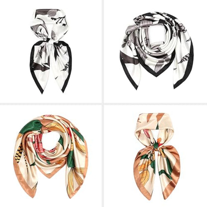 vimate 35" Square Silk Like Head Scarf - Women's Fashion Satin Scarf Bandana for Hair Wrapping at Night. - color: H4#. Style--140-2 Pack