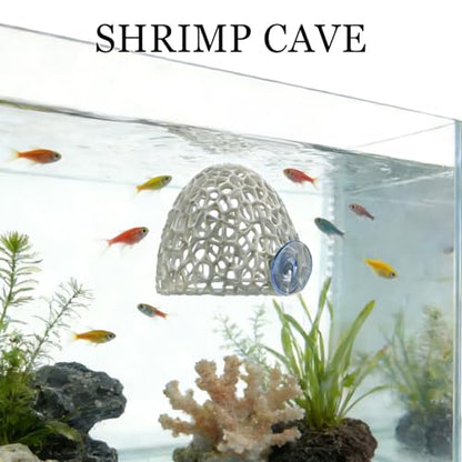 Shrimp Cave with Suction Cup | Stable Resting Hiding Place for Cherry & Dwarf Shrimp, Guppy, Small Fish(white) - color: White