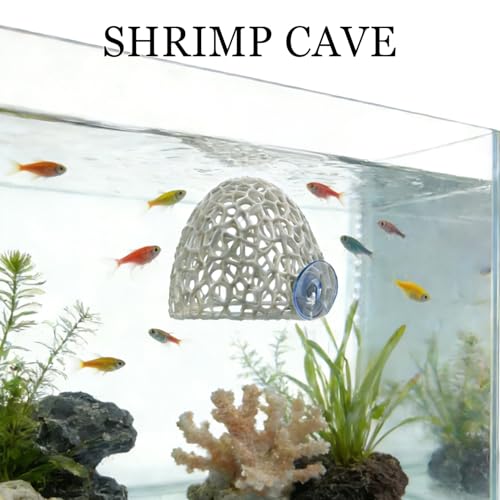 Shrimp Cave with Suction Cup | Stable Resting Hiding Place for Cherry & Dwarf Shrimp, Guppy, Small Fish(white) - color: White