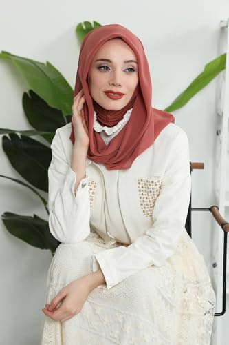Aisha's Design Pre-tied Cotton-Chiffon Scarf for Women Practical Veil Instant Scarf Hijab Stylish Design - color: Cinnamon