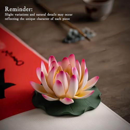 Pink Ceramic Lotus Incense Burner - Flower Incense Holder for Sticks & Cones, Aromatherapy Burner for Home Decor, Meditation Yoga Room Zen Decor, Housewarming Gift