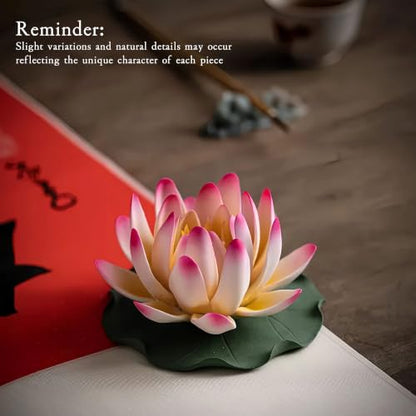 Pink Ceramic Lotus Incense Burner - Flower Incense Holder for Sticks & Cones, Aromatherapy Burner for Home Decor, Meditation Yoga Room Zen Decor, Housewarming Gift