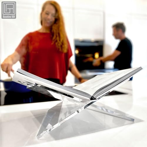 Large Clear Acrylic Book Stand, 12.5" x 9.5" x 5.5”, Acrylic Book Holder, Open Bookstand for Display and Reading Cookbooks, Art Books, Bibles, Magazines - Home and Office - color: Clear, size: Large