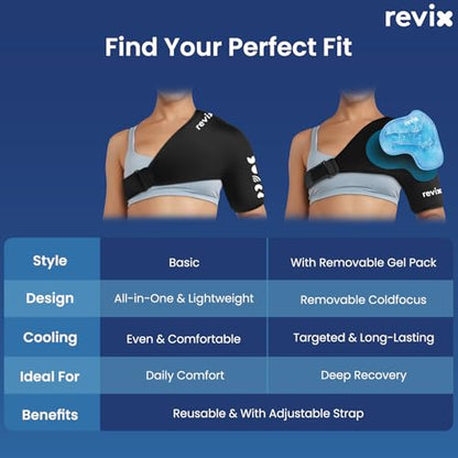 REVIX Shoulder Ice Pack Wrap for Rotator Cuff, with Removable Gel Pack | Reusable Gel Cold Wrap, 30-Minute Cooling, Flexible Fit for Recovery, Workout Relief & Daily Comfort, Men & Women - size: Standard, style: With Removable Gel Pack