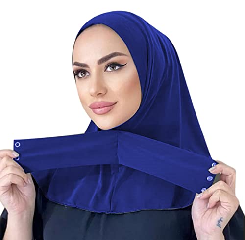 Suillty Fashion Muslim Hijab for Women Instant Snap Fastener Hijab Inner Cap Full Cover Head Wraps Scarf Islam Turban Caps - color: Blue