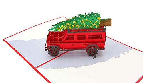 PopLife® Family Christmas Tree Car Pop Up Card, Handmade 3D Holiday Greeting, Blank Merry Christmas Note, Small Stocking Present for Friends and Family, Naughty or Nice - color: Family Christmas Tree Car