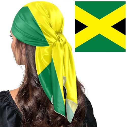 Bandana Square Head Scarf for Women Satin Hair Wrap Fashion Headband 27" - color: Jamaica Flag