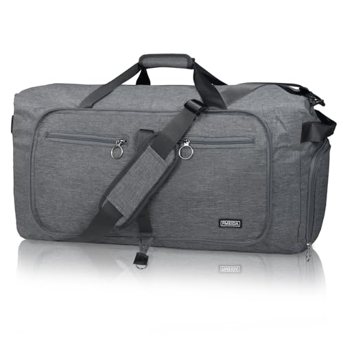 Fmeida 65L Duffle Bag with Shoes Compartment, Foldable Travel Duffel Bags for Men Women, Large Packable Travel Bag Water Repellent & Tear Resistant (Gray) - color: Textured Gray