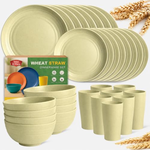 Teivio 32-Piece Plates and Bowls Sets for 8, Light Beige Dinnerware Sets - color: Beige