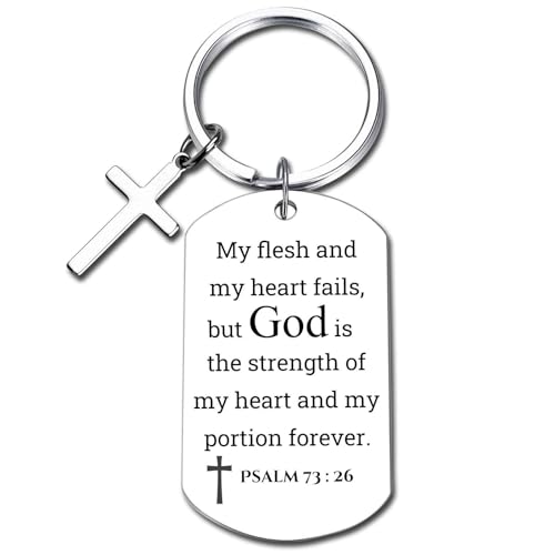 GiftYou Inspirational Scripture Metal Key Chains with Cross Pendant - Bible Verse Keychain Religious Gift for Christian - color: Psalm 73:26