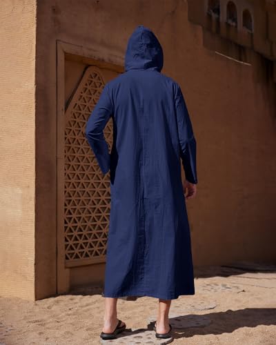 YAOHUOLE Long Sleeve Kaftan Thobe Button down Men Thobe with Pocket Big and Tall Kaftan Muslim Men Thobe - color: Navy, size: Medium