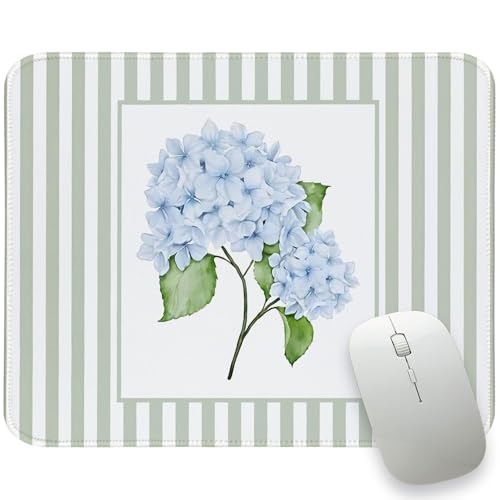 Sage Green Mouse Pad Blue Hydrangea Aesthetic Mouse Pad, 10.2x8.2 | Green Mousepad, Sage Green Office Desk Accessories, Hydrangeas Gifts For Women, Aesthetic Mouse Pad - color: Blue and Green Hydrangea, size: 10.2L x 8.2W inches