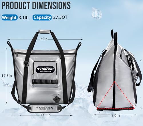 THKFISH Insulated Fish Cooler Bag, Fish Kill Bag for Caught Fish | 40x16in/25x17.5in Portable Waterproof Insulated Fish Bag Keeps Ice for 24 Hours - color: Silver --25x17.5x8.6"