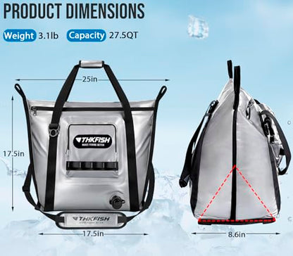 THKFISH Insulated Fish Cooler Bag, Fish Kill Bag for Caught Fish | 40x16in/25x17.5in Portable Waterproof Insulated Fish Bag Keeps Ice for 24 Hours - color: Silver --25x17.5x8.6"