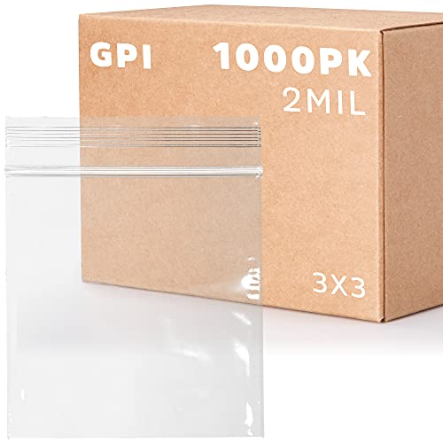 GPI - 1000 Count, 3" x 3" Clear Plastic Square Zip Bags, 2 Mil Thick, Strong & Durable Poly Baggies with Resealable Zip Top Lock for Travel, Storage, Packaging & Shipping - size: 3" x 3"