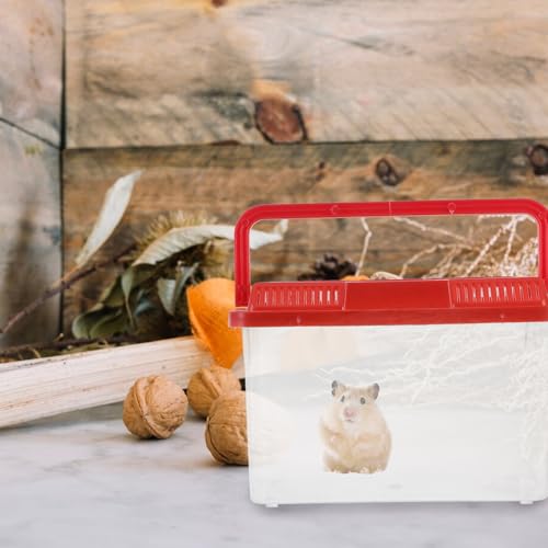 Toddmomy Portable Mini Fish Tank and Small Animal Carrier, Plastic Reptile Transport Box with Handle, Medium Red Aquarium for Travel and Turtle Breeding