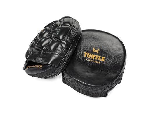 HIT N MOVE Curved Micro Turtle Boxing Mitts | Punching Pads | Sparring Gear for Boxing, MMA, Kickboxing, Muay Thai, Martial Arts Training Equipment, Genuine Leather, High-Performance Mitts - color: Black