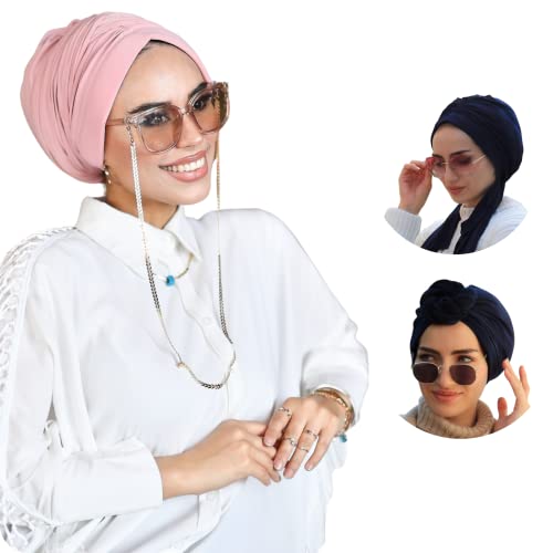 para life Dubai Turbans for Women, Breathable Instant Turban|Std Size Stretchable Cotton|Hijab Cap&Undercap - color: Powder