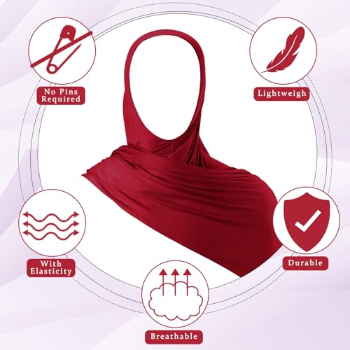 Handepo 2 Pcs Instant Hijab Jersey Hijab for Women Muslim Head Scarf Soft Lightweight Long Stretch Scarf Shawl Wrap - color: Purple, Wine Red